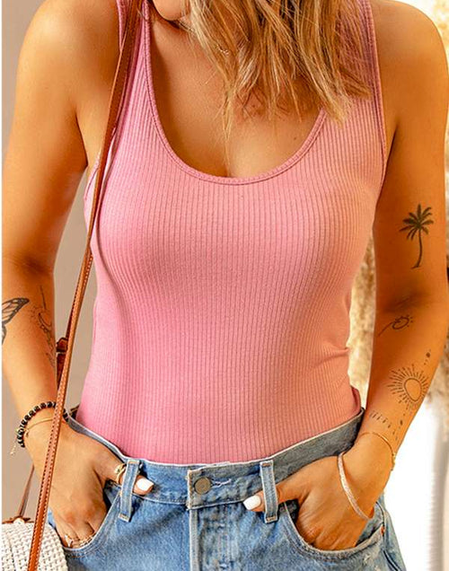 Load image into Gallery viewer, Pink Ruched Ribbed Knit Slim-fit Tank Top
