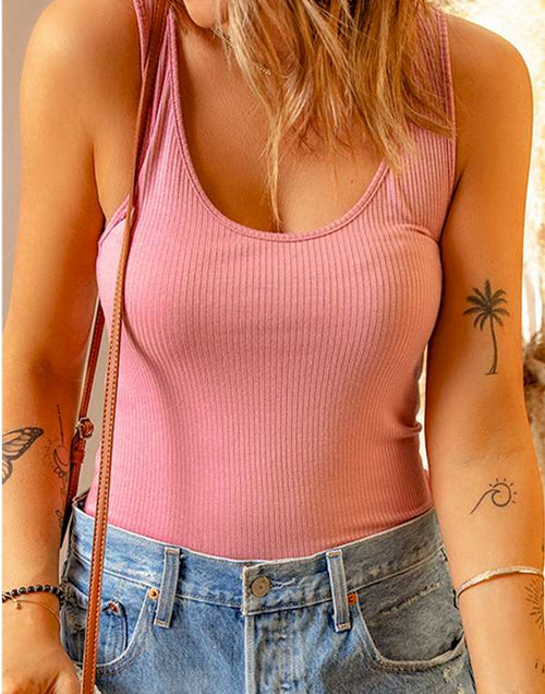 Load image into Gallery viewer, Pink Ruched Ribbed Knit Slim-fit Tank Top
