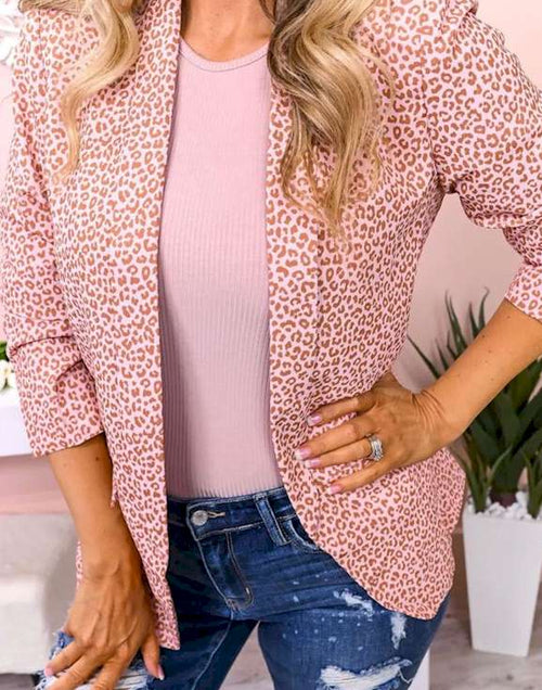 Load image into Gallery viewer, Pink 3/4 Sleeve Leopard Blazer
