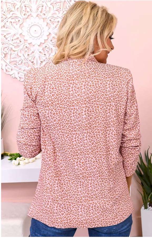 Pink 3/4 Sleeve Leopard Blazer