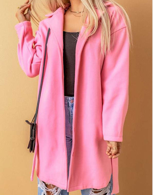 Load image into Gallery viewer, Pink Solid Color Buttoned Coat with Tie
