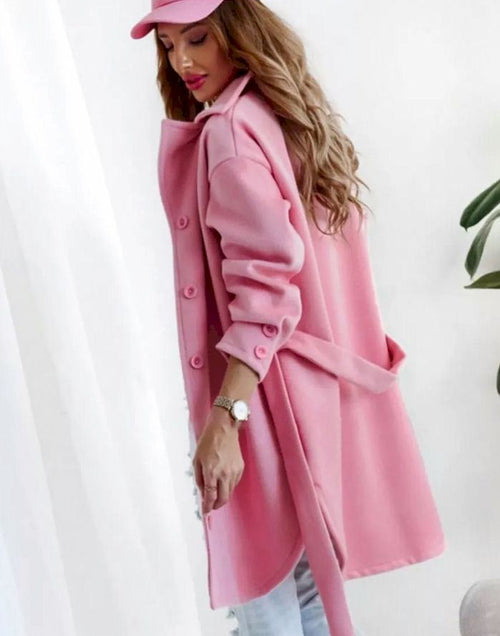 Load image into Gallery viewer, Pink Solid Color Buttoned Coat with Tie
