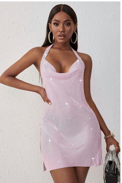 Load image into Gallery viewer, Sexy Slit Pink Mini Dress
