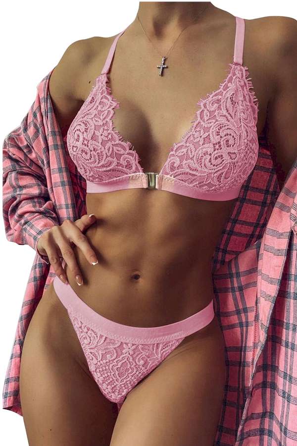 Pink Two-piece Adjustable Straps Bralette Set