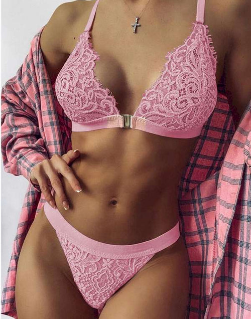 Load image into Gallery viewer, Pink Two-piece Adjustable Straps Bralette Set
