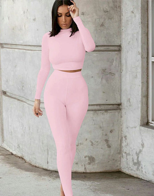 Load image into Gallery viewer, Bodycon Stretchy Two Piece Solid Color Top with Leggings
