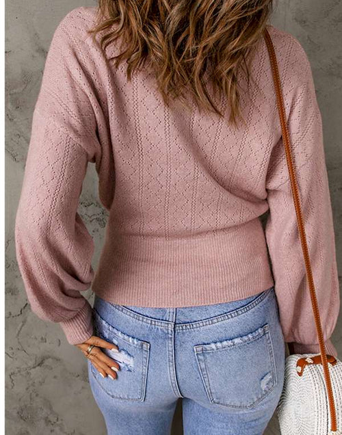 Load image into Gallery viewer, Pink V Neck Buttoned Bishop Sleeve Cardigan
