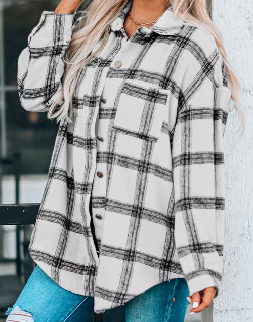 Load image into Gallery viewer, Plaid Pattern Buttoned Shirt Coat with Slits
