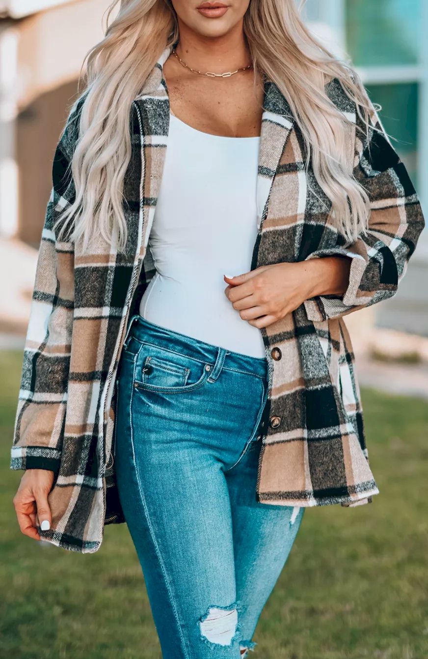 Plaid Print Buttoned Shirt Jacket