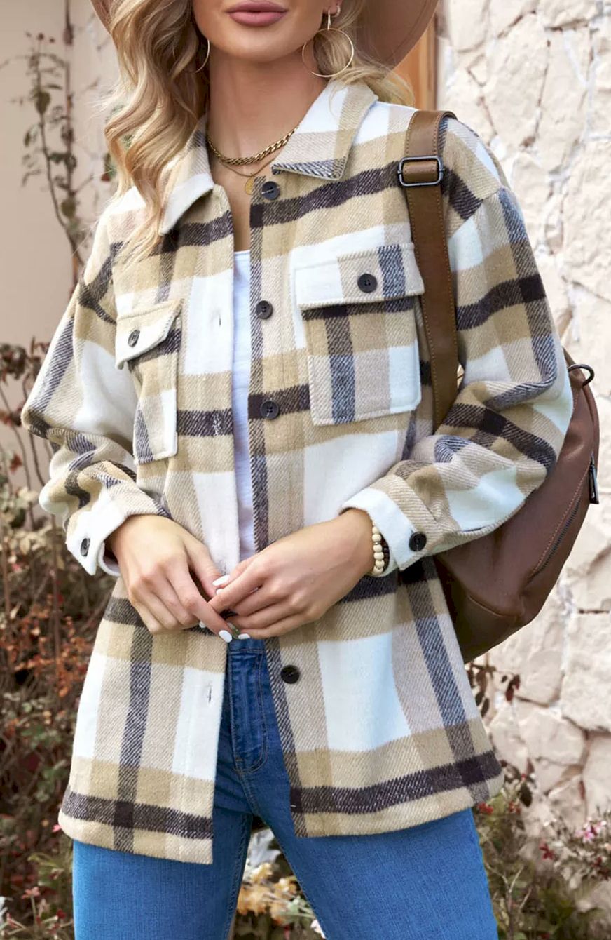 Plaid Print Pocket Women Shacket