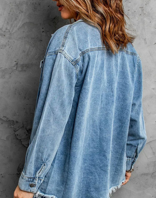 Load image into Gallery viewer, Pocket Raw Hem Buttoned Denim Jacket
