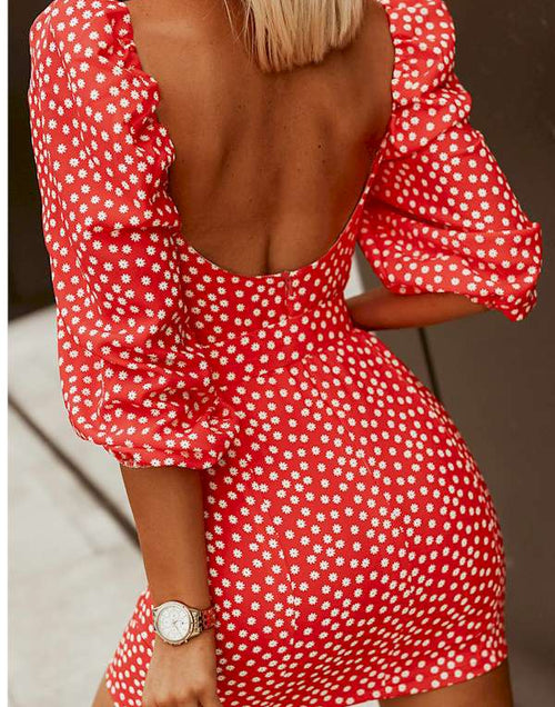 Load image into Gallery viewer, Fashionable and Flirty Daisy Print Puff Sleeve Mini Dress
