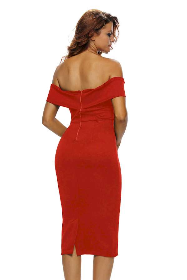 Red Off-Shoulder Midi Dress