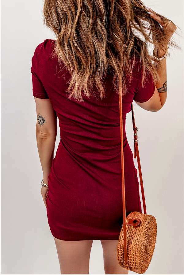 Red Ruched Front Knot Bodycon Mini Dress