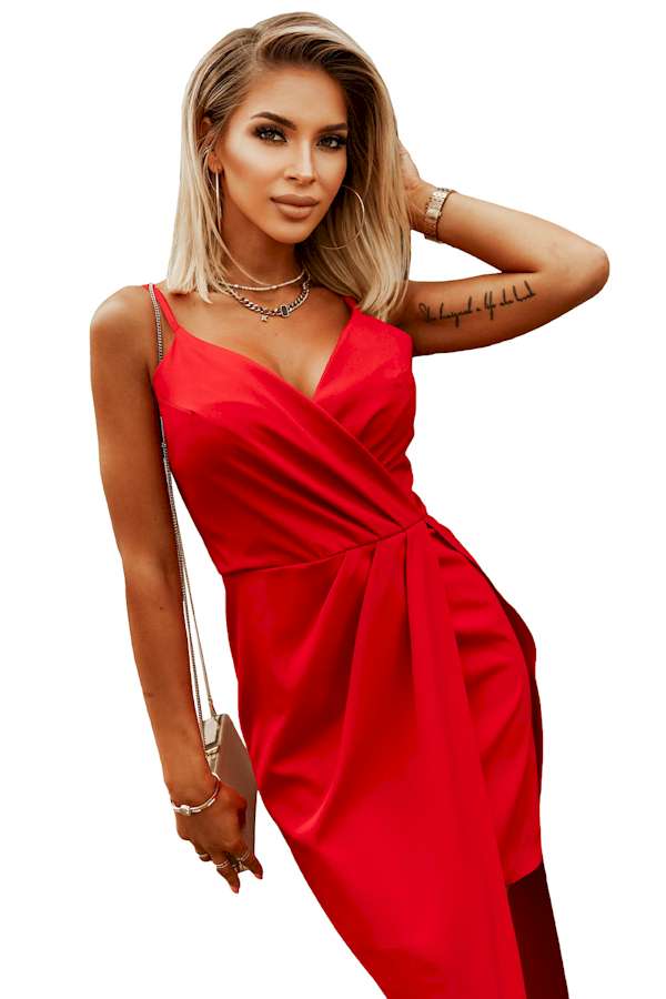 Look Sexy and Chic in this Red Ruched Wrap Sise Slit Bodycon Dress