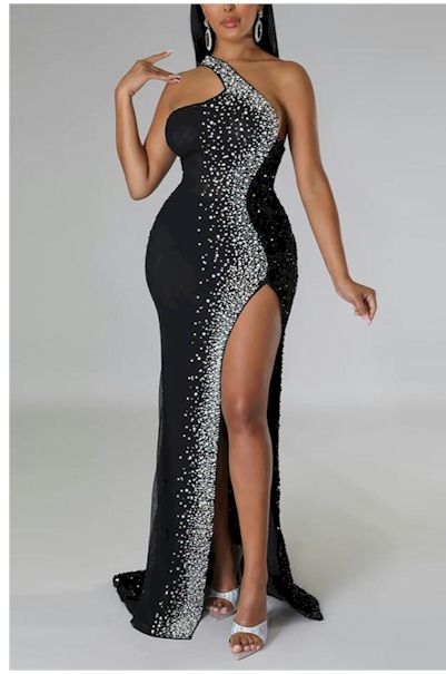 Load image into Gallery viewer, Elegance in Every Step: High Slit Zip-Up Sequin Gown    Sizes S to 2XL
