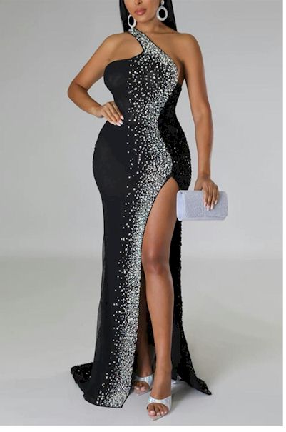 Load image into Gallery viewer, Elegance in Every Step: High Slit Zip-Up Sequin Gown    Sizes S to 2XL
