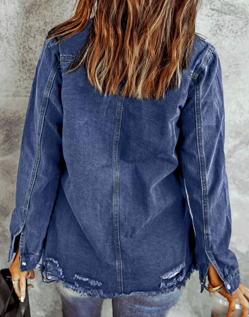 Load image into Gallery viewer, Ripped Denim Jacket
