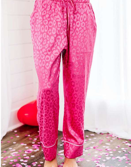 Load image into Gallery viewer, Rose 2pcs Leopard Satin Long Sleeve Pajamas Set
