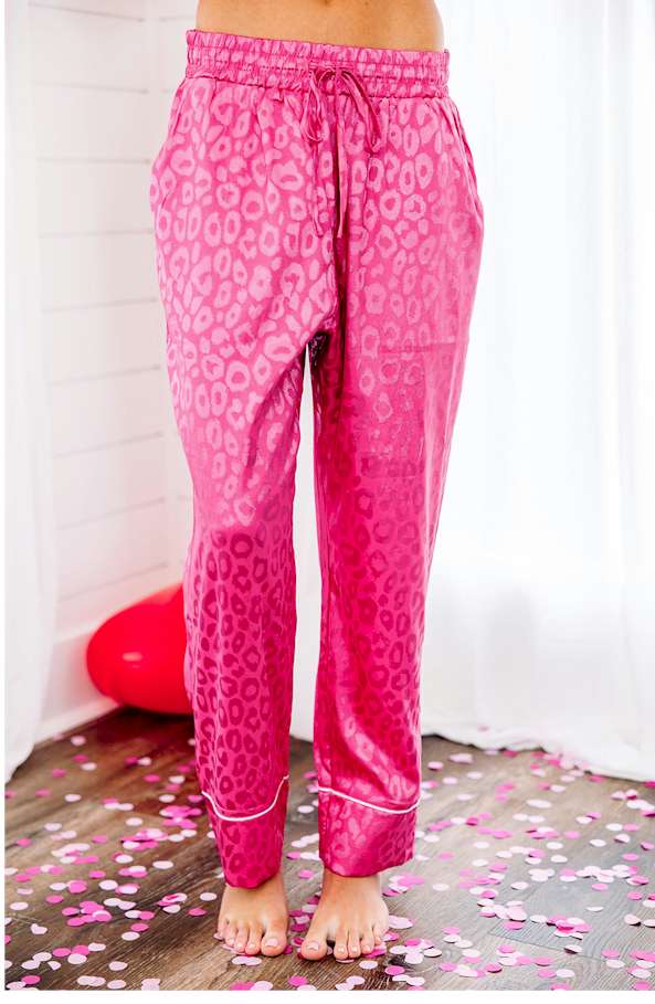 Rose 2pcs Leopard Satin Long Sleeve Pajamas Set