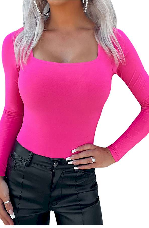 Rose Long Sleeve Square Neck Bodysuit