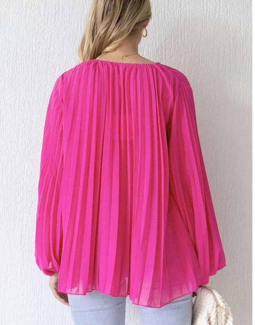 Load image into Gallery viewer, Rose Pleated Bead String Tie V Neck Blouse
