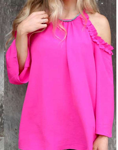 Load image into Gallery viewer, Rose Ruffled Cold Shoulder Long Sleeve Top
