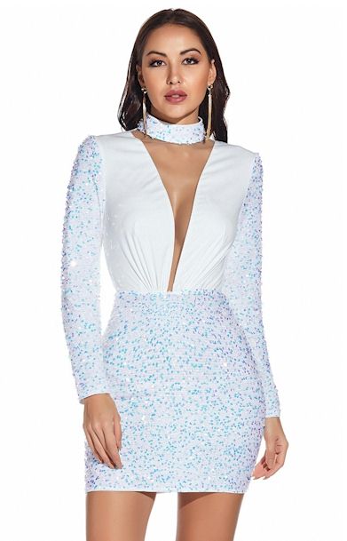 Load image into Gallery viewer, Sequin Embroidered Stand-Up Collar Sexy Elegant Prom Dress
