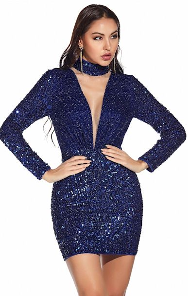 Sequin Embroidered Stand-Up Collar Sexy Elegant Prom Dress