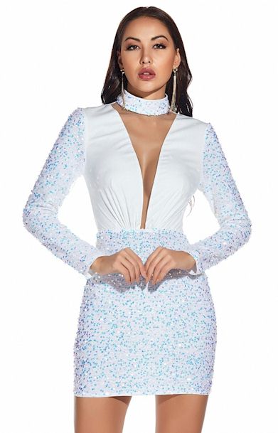 Load image into Gallery viewer, Sequin Embroidered Stand-Up Collar Sexy Elegant Prom Dress
