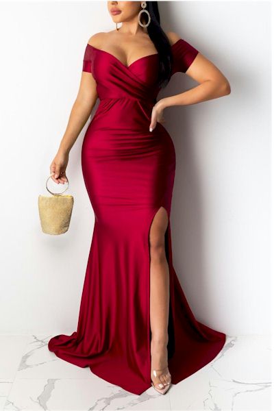 Load image into Gallery viewer, Sexy Bodycon Slitted Off-Shoulder Zip-Up Maxi Evening Gown     Sizes S to 2XL
