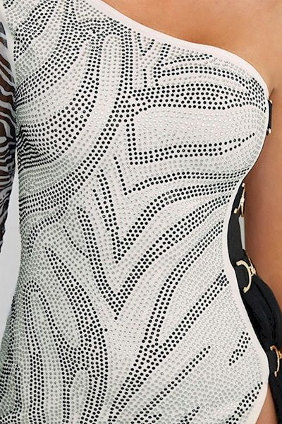 Sexy Mesh Spliced Rhinestone Slit Stylish Mini Prom Dress