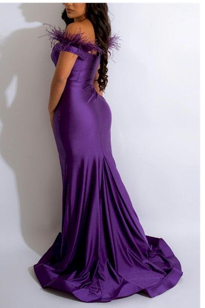 Radiate Elegance: Off-Shoulder High-Slit Evening Gown    Sizes S to 2XL