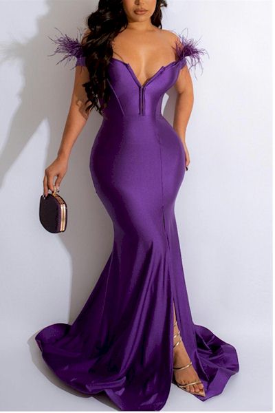 Load image into Gallery viewer, Radiate Elegance: Off-Shoulder High-Slit Evening Gown    Sizes S to 2XL
