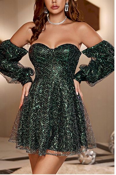 Load image into Gallery viewer, Sexy Strapless Sequins Mini Prom Dress W/Detachable Sleeves
