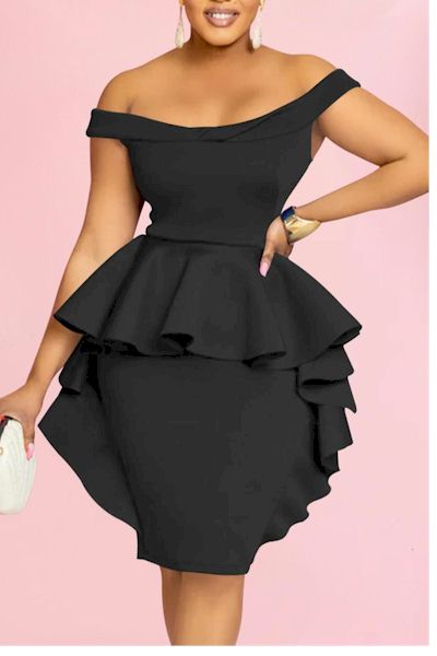 Sexy Stretch Off-Shoulder Slim Ruffle Mini Dress  Sizes; S to 2XL