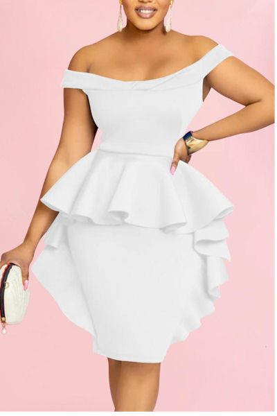 Sexy Stretch Off-Shoulder Slim Ruffle Mini Dress  Sizes; S to 2XL