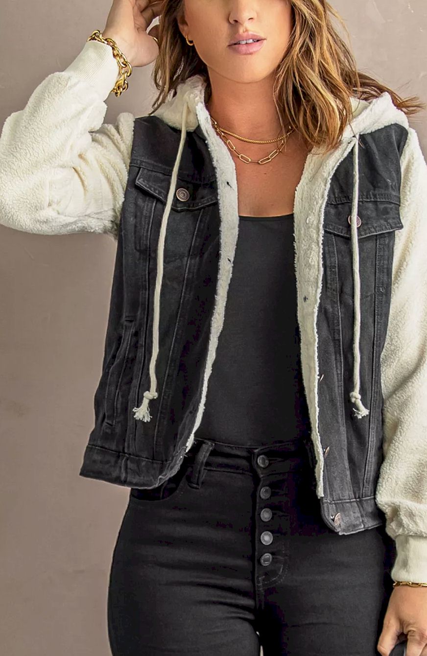 Sherpa Denim Splicing Buttoned Jacket