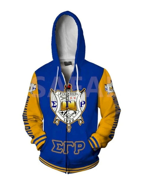 Load image into Gallery viewer, Sigma Gamma Rho All Over Hoodie Zipper, Pullover, Sweatshirt
