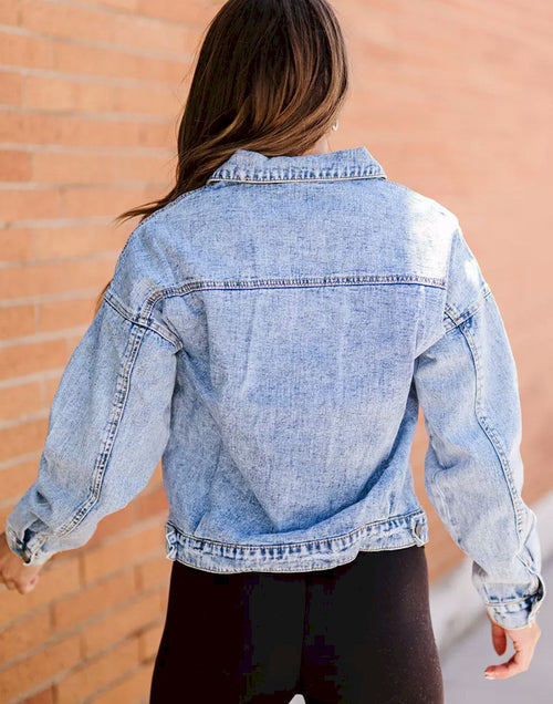 Load image into Gallery viewer, Sky Blue Buttoned Denim Jacket with Pocket
