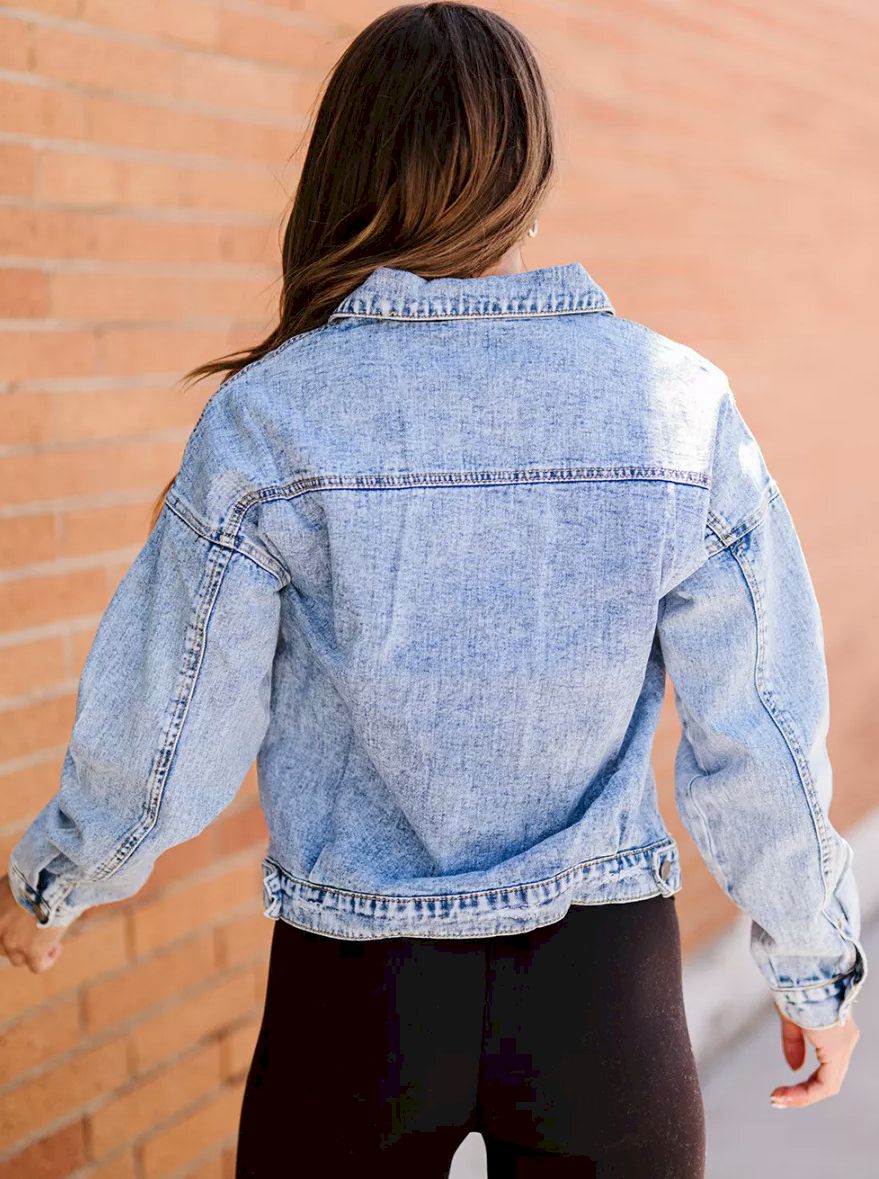 Sky Blue Buttoned Denim Jacket with Pocket