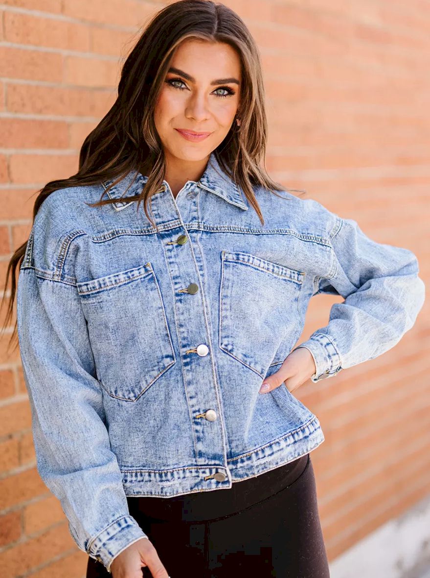 Sky Blue Buttoned Denim Jacket with Pocket