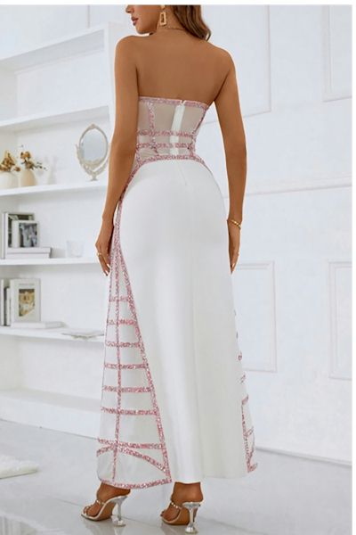 Load image into Gallery viewer, Stretch Tube design Rhinestone Zip-Up Pretty Swing Maxi  Dress
