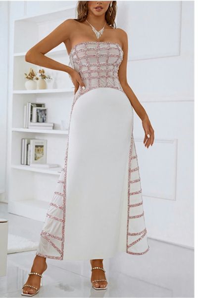 Load image into Gallery viewer, Stretch Tube design Rhinestone Zip-Up Pretty Swing Maxi  Dress
