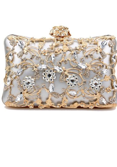 Load image into Gallery viewer, Stylish Flower Rhinestone Metal Design Lock Buckle Clutches Bag
