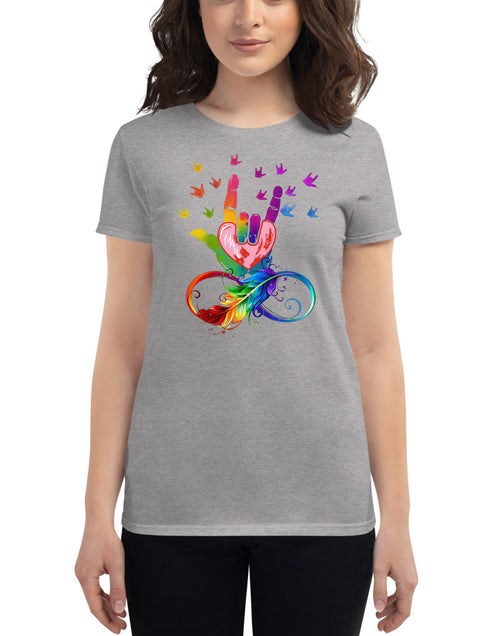 Load image into Gallery viewer, Peace and Love Women&#39;s short sleeve t-shirt
