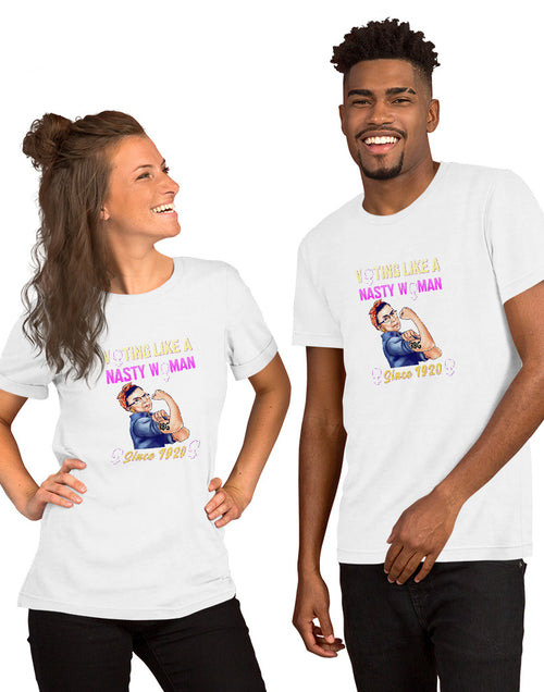 Load image into Gallery viewer, RBG Voting Like A Nasty Woman... Short-Sleeve Unisex T-Shirt White
