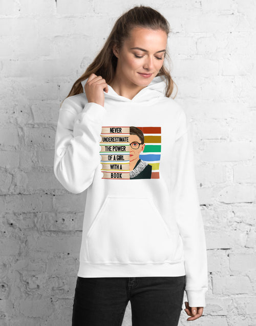 Load image into Gallery viewer, Ruth Bader Ginsburg  Never Underestimate the Power of a Girl with a Book Unisex Hoodie
