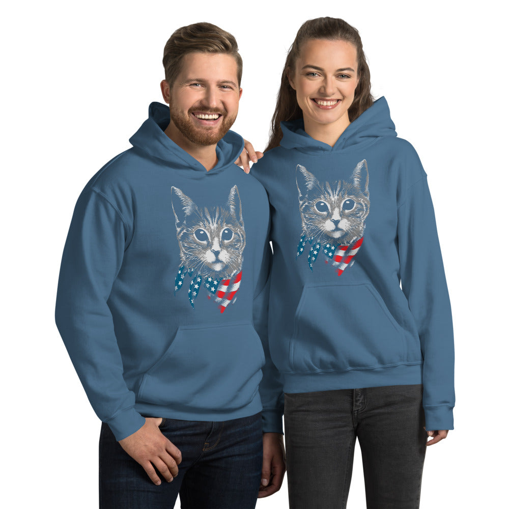 Blue 4th of July Patriot Cat Unisex Hoodie