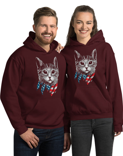 Load image into Gallery viewer, Burgundy Patriot Cat Unisex Hoodie
